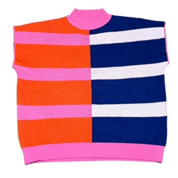 Michelle McDowel Noelle Striped Short Sleeve Dolman Style Sweater Sz Small - Picture 2 of 5